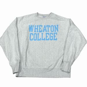 Wheaton College Champion Reverse Weave Crew Neck Sweatshirt Gray Mens Medium